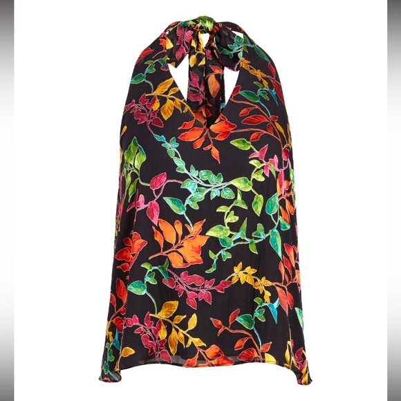 alice + olivia Maris Women’s Silk Haler Top.  Medium NWT Black Multicolor - Picture 2 of 12